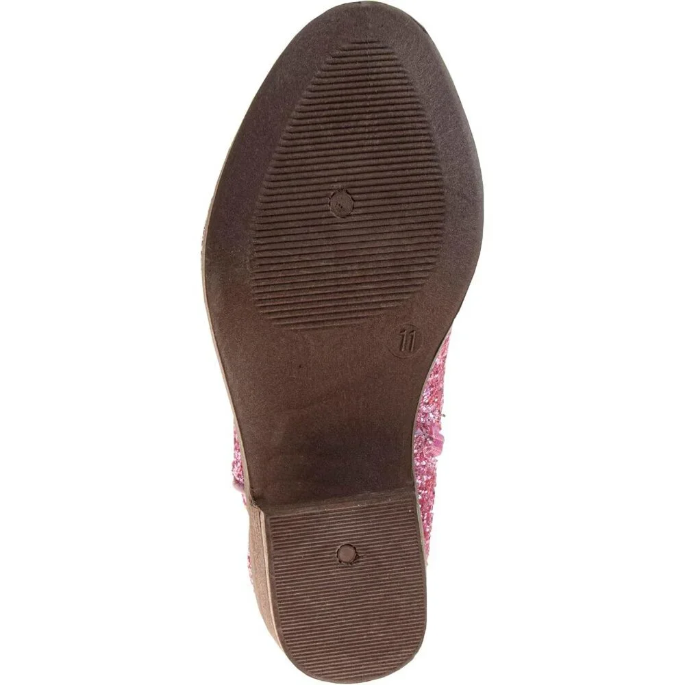 🆕Girls Pink Glitter Manmade Glitter Cowgirl Mid Calf Cowboy Western Boots